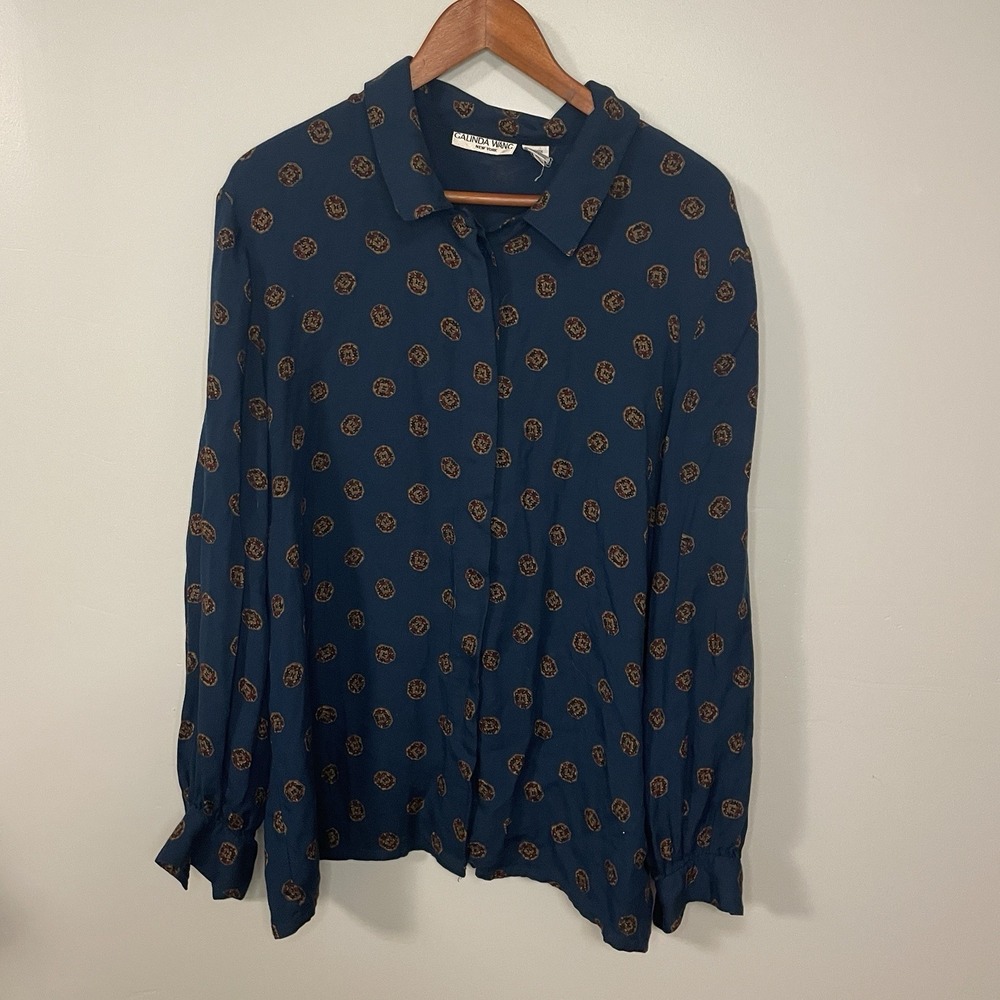 Vintage Galinda Wang 18w Teal Button Up Long Sleeve Wool Blend Blouse